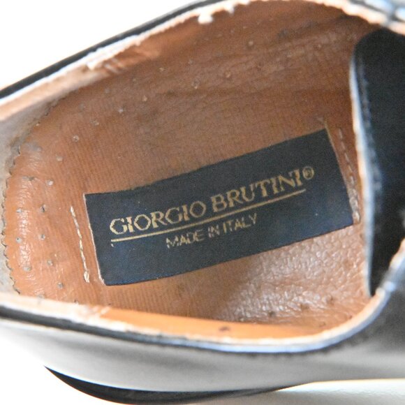 Giorgio Brutini Handcrafted Black Leather Apron Toe Derbies US 8 UK 7 Made Italy - Picture 12 of 16